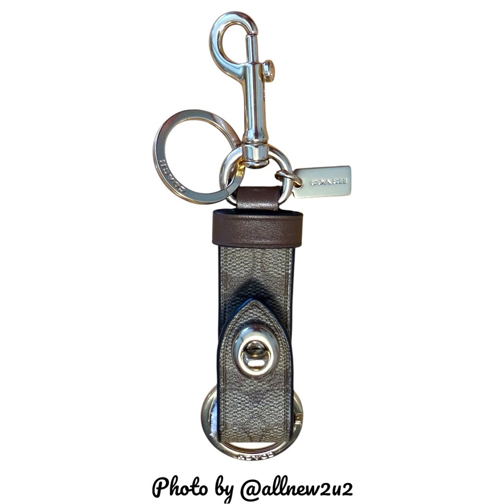 Coach Brown and Silver Leather Keychain